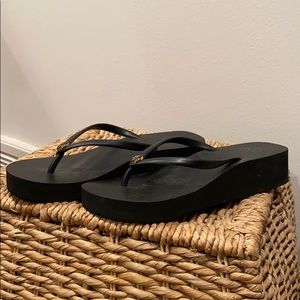 Black Tory Burch Wedge Flip Flops